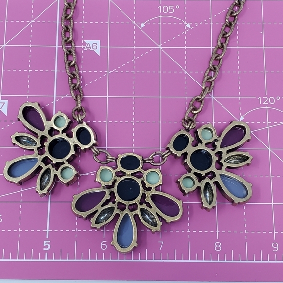 J. CREW MULTI-COLORED RHINESTONE STATEMENT NECKLACE WOMEN JEWELRY GREY PURPLE - Picture 12 of 12